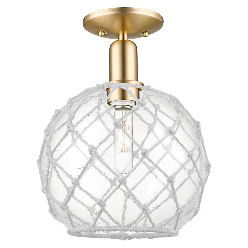 Innovations Lighting 716-1C-14-10 Farmhouse Rope Semi-Flush Farmhouse - Champagne Bronze / Clear Glass with White Rope