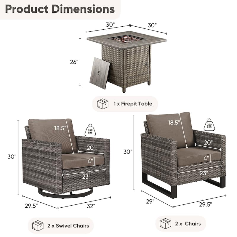 5 Pieces Fire Pit Table with Outdoor Swivel Chair Patio Chair