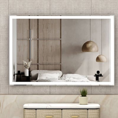 LED Bathroom Wall Mounted Mirror with 3 Color Modes and Aluminum Frame