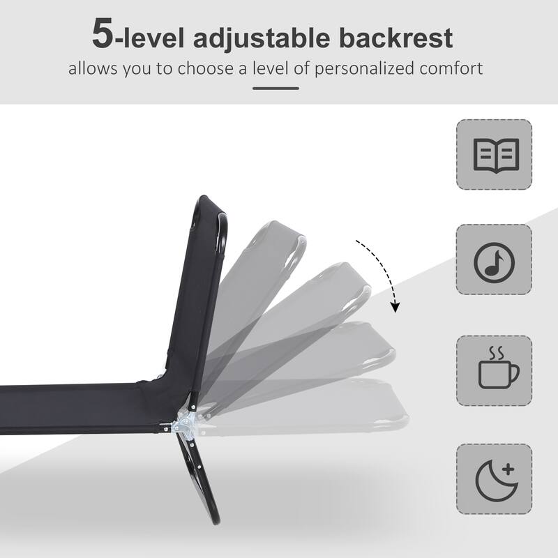 Folding Chaise Lounge Pool Chairs, Outdoor Sun Tanning Chairs, Reclining Back, Steel Frame & Breathable Mesh - Black