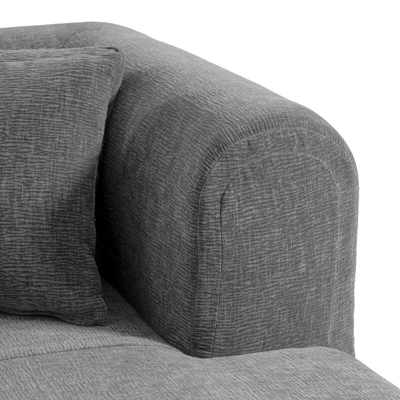 Stylish Grey Polyester Corner Sofa with Curved Seat, 4 Cushions for Multi-Scenes
