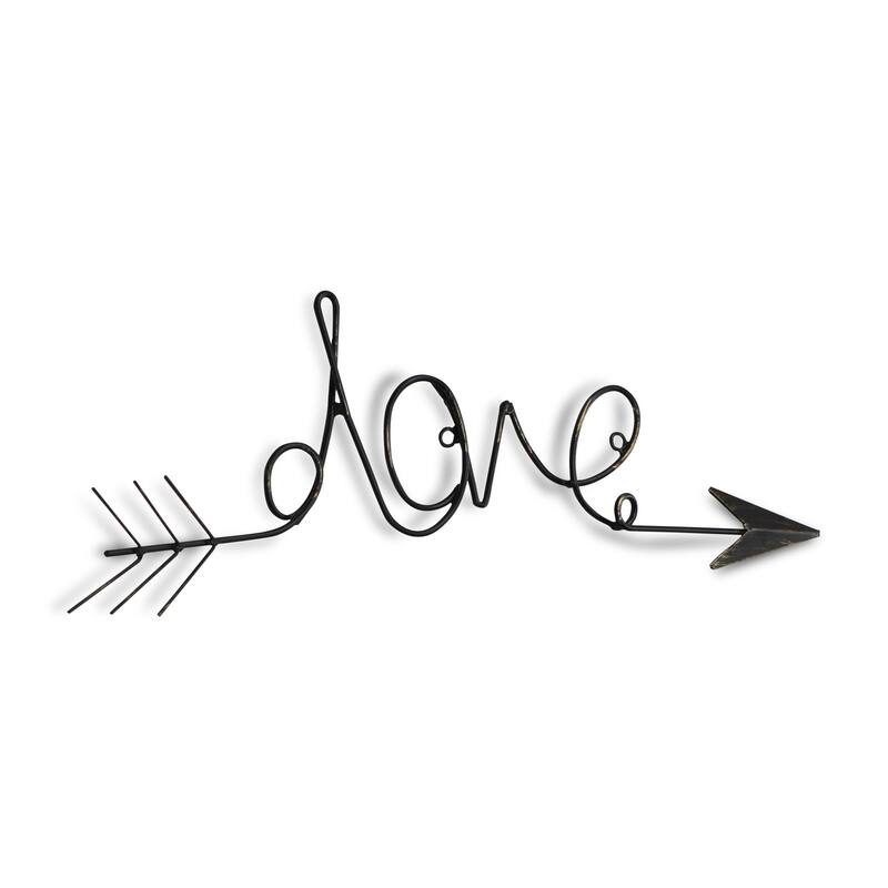 HomeRoots 8" X 25" Dark Gray Handcrafted Love Arrow Metal Wall Decor