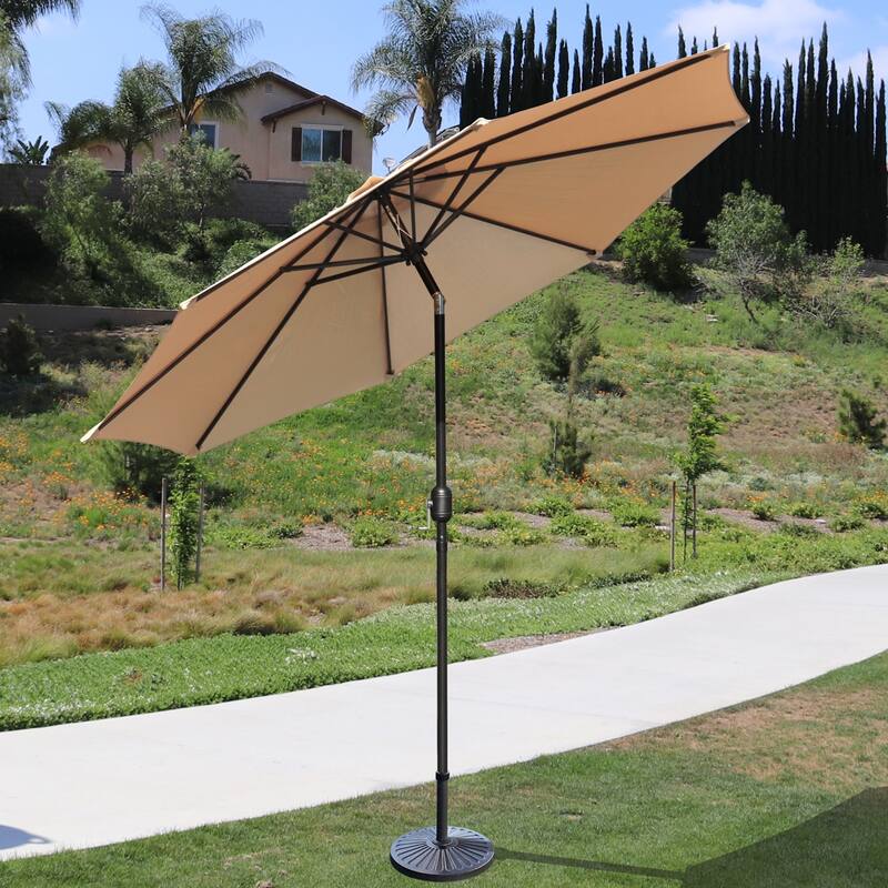 Davee Furniture 9ft Round Outdoor Market Patio Umbrella with Tilt, Easy Crank Lift, Tan color - Tan