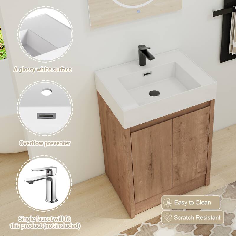 ARTCHIRLY 24/30 Inch Bathroom Vanity with Sink, Freestanding Bathroom Vanity with Soft Close Door and Adjustable Shelf