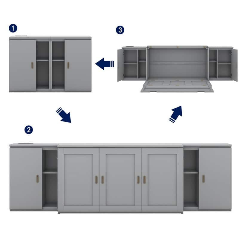 Murphy Bed with Shelves Queen Size, Wall Bed with Storage Cabinets and USB Ports