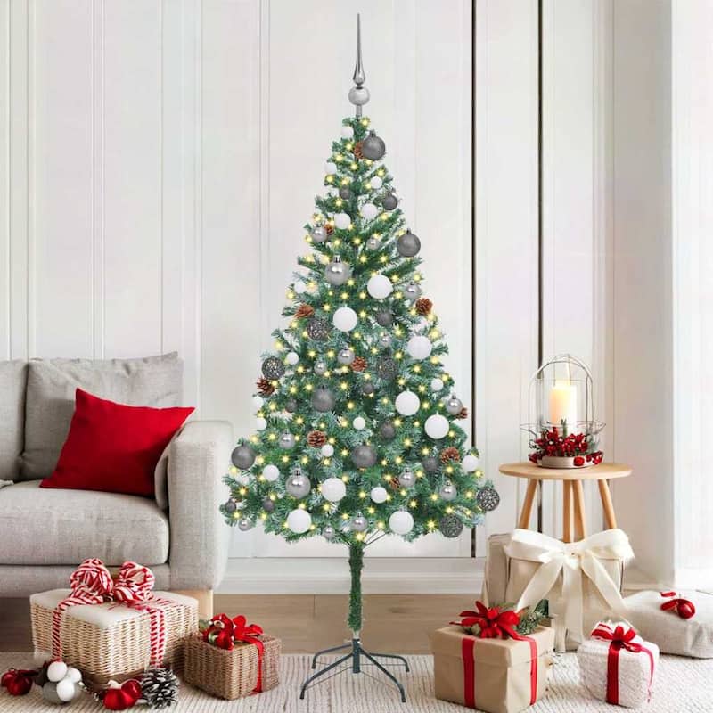 vidaXL Artificial Christmas Tree - Green with 120 white/grey balls - 6 Foot