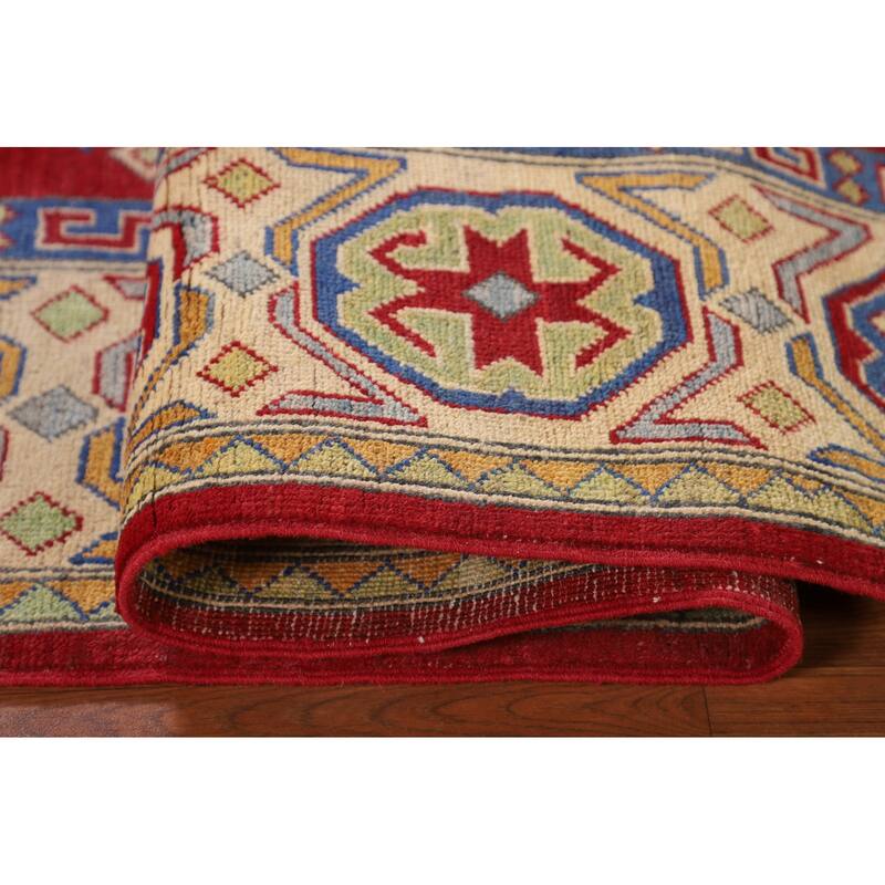 Red Geometric Kazak Rug Handmade Wool Carpet - 7'10"x 9'6"
