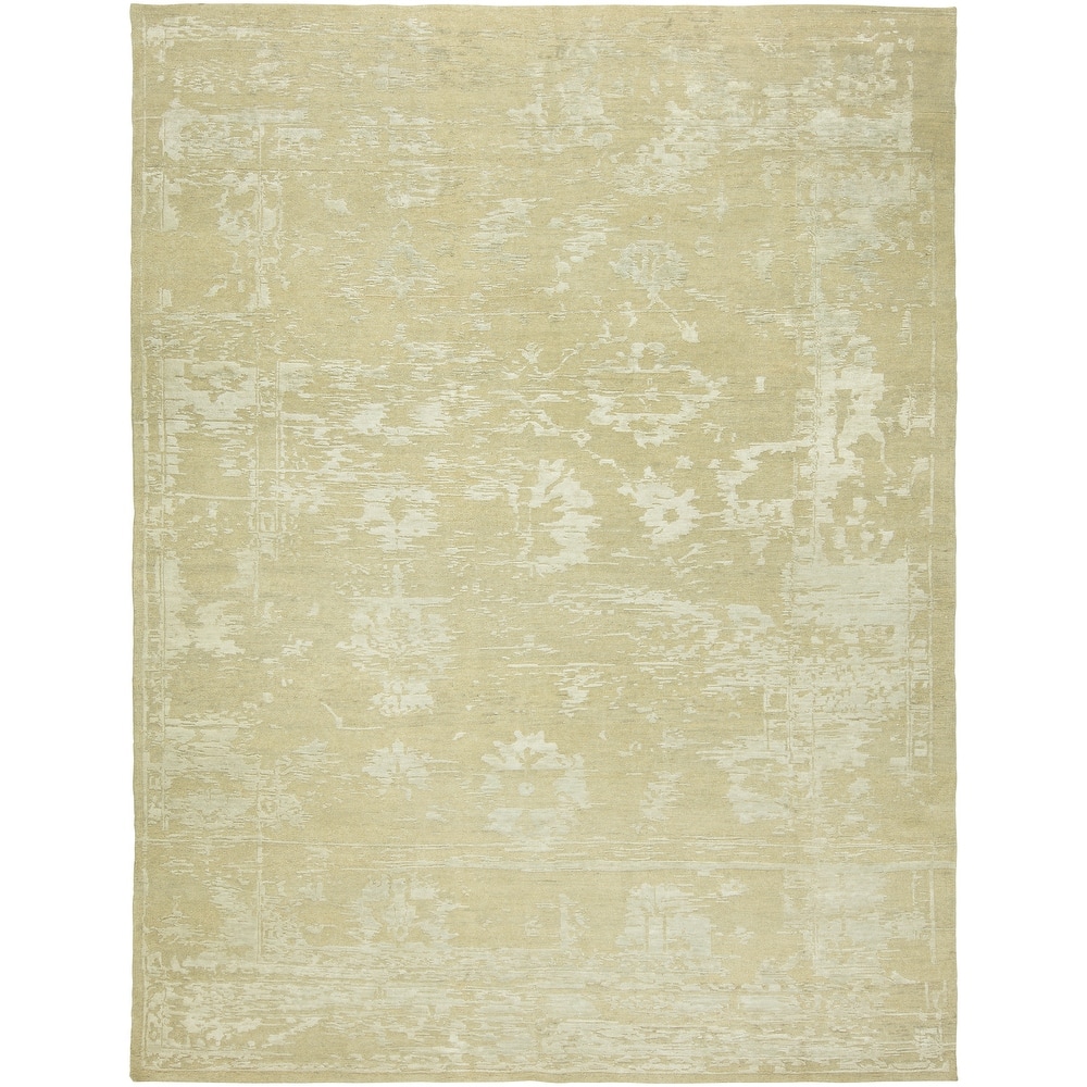 Transitional Beige Hand-Knotted Wool & Viscose Area Rug