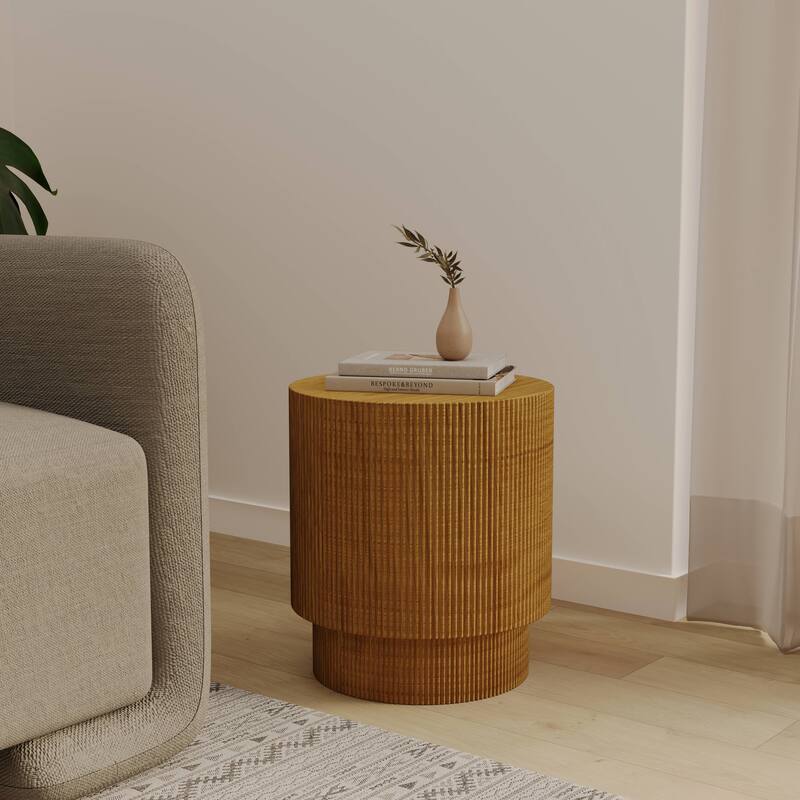 Eden 14-Inch Wide Round Side Table in Fiberstone Accent End Table for Indoor and Outdoor