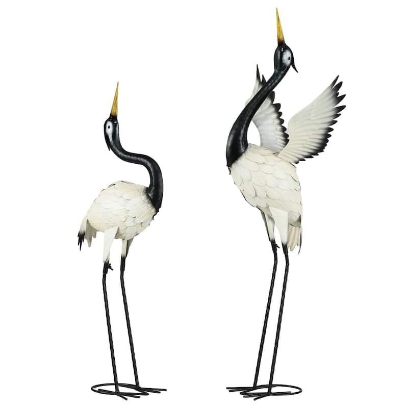Outsunny Heron Garden Statues, 35.5" & 40.5" Standing Bird Sculptures, Metal Yard Art Decor for Lawn, Patio, Backyard