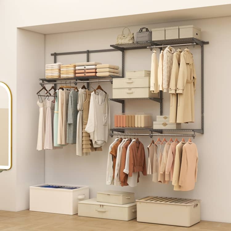 Metal and PP Adjustable Closet Organizer with Shelves and Rods - 96" L x 47.5" H