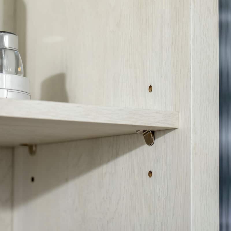 Tall Bathroom Cabinet, Linen Tower with Adjustable Shelves, 3 Tier Shelf & 2 Glass Door