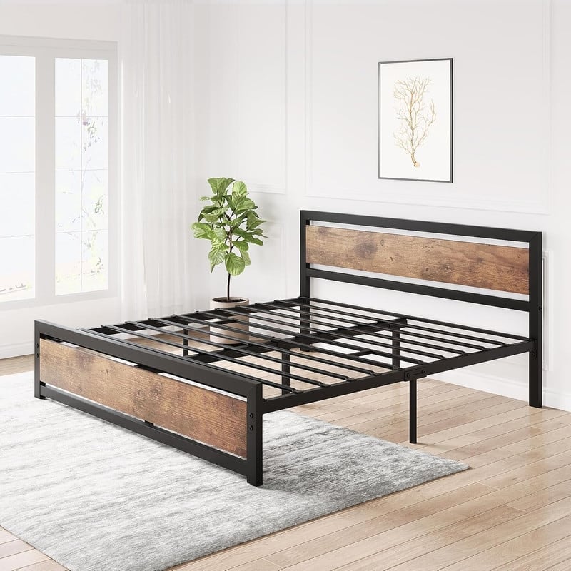 Full Size Bed Frame Platform with Headboard,14 inch Full Bedframe - King