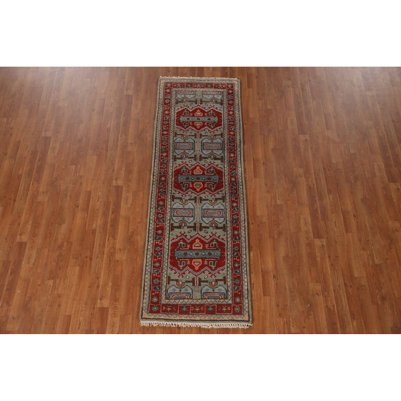 Green Heriz Serapi Indian Runner Rug Handmade Wool Carpet - 2'7"x 7'7"