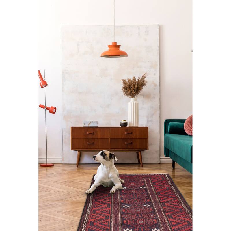 ECARPETGALLERY Hand-knotted Baluch Red Wool Rug - 3'1 x 6'10