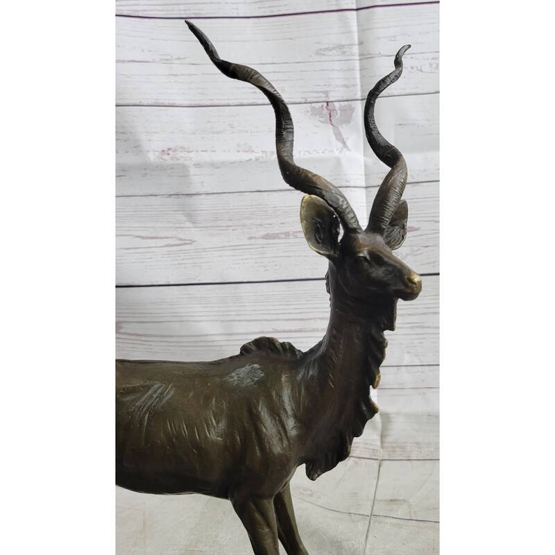 Kudu Antelope Gazelle African Deer Bronze Sculpture Statue Figure On Marble Base