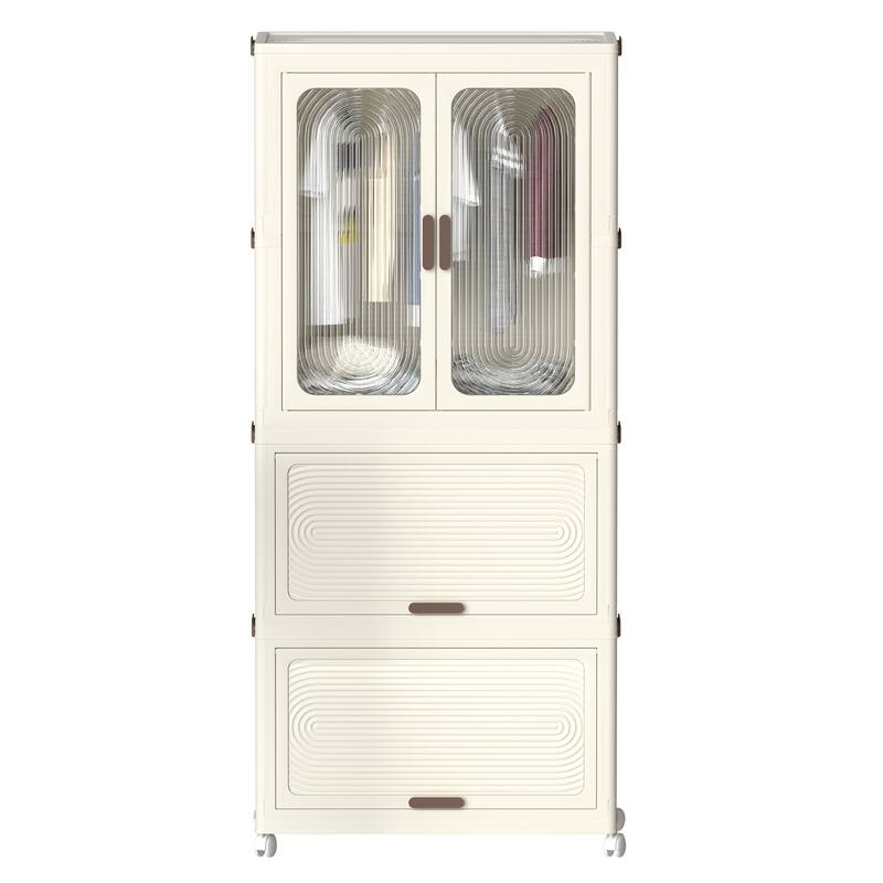 Anmytek Portable Wardrobe White Storage Cabinet with 4 Cubes & Hanging Rod,10 pcs hangers for Bedroom