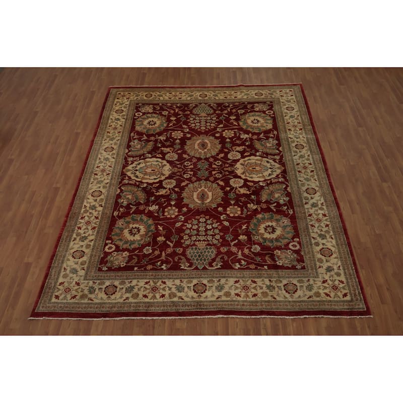 Hand Knotted Oriental 100% Wool Carpet Traditional All-Over Red Ziegler Area Rug - 11' 10'' X 9' 0''