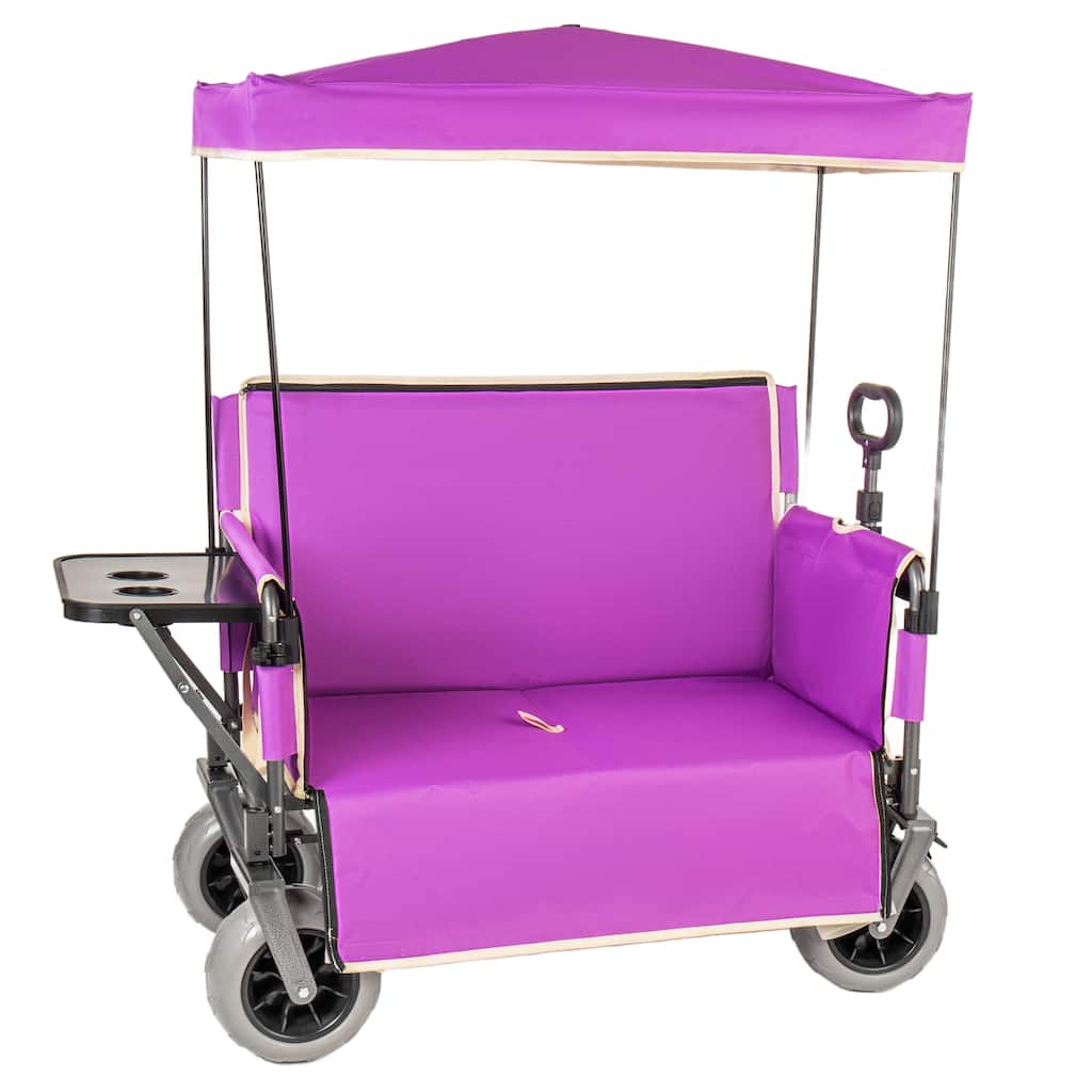 3-in-1 Collapsible Wagon,Convertible Folding Cart with Canopy &Rear-Mounted Folding Tabletop, 500lbs Heavy-Duty, 180L Capacity