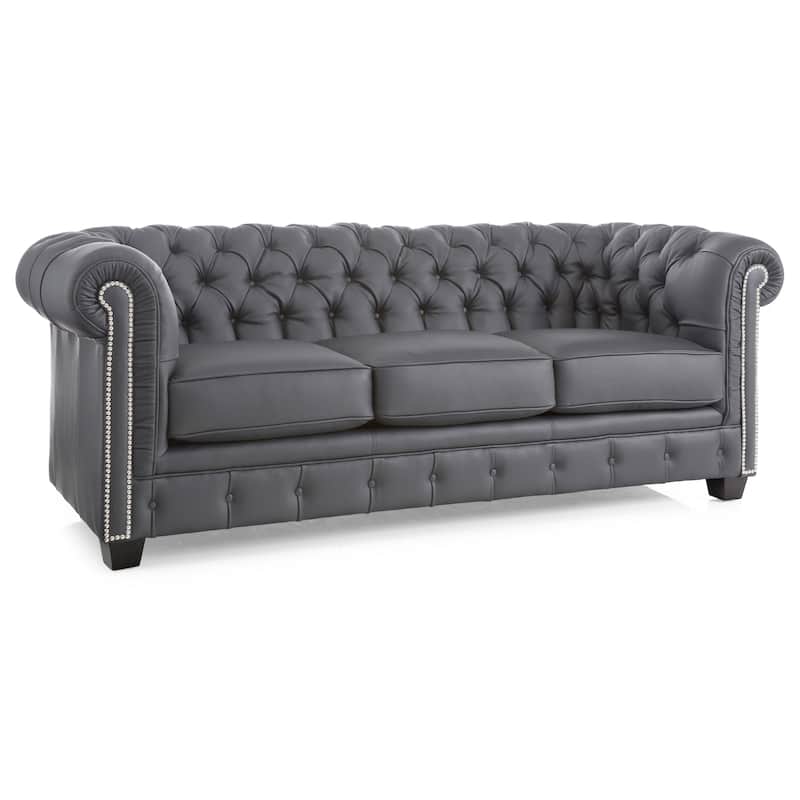 Hancock Tufted Top Grain Italian Leather Chesterfield Sofa - 31" H x 86" W x 40" D - Charcoal Grey