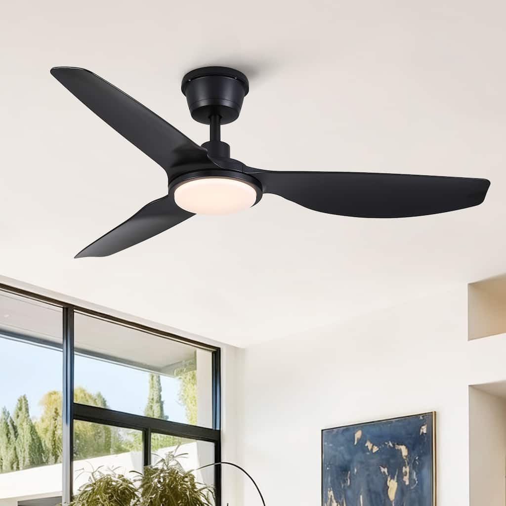 52 inch Modern Outdoor Waterproof Black Ceiling Fan with Light and Quiet DC Motor