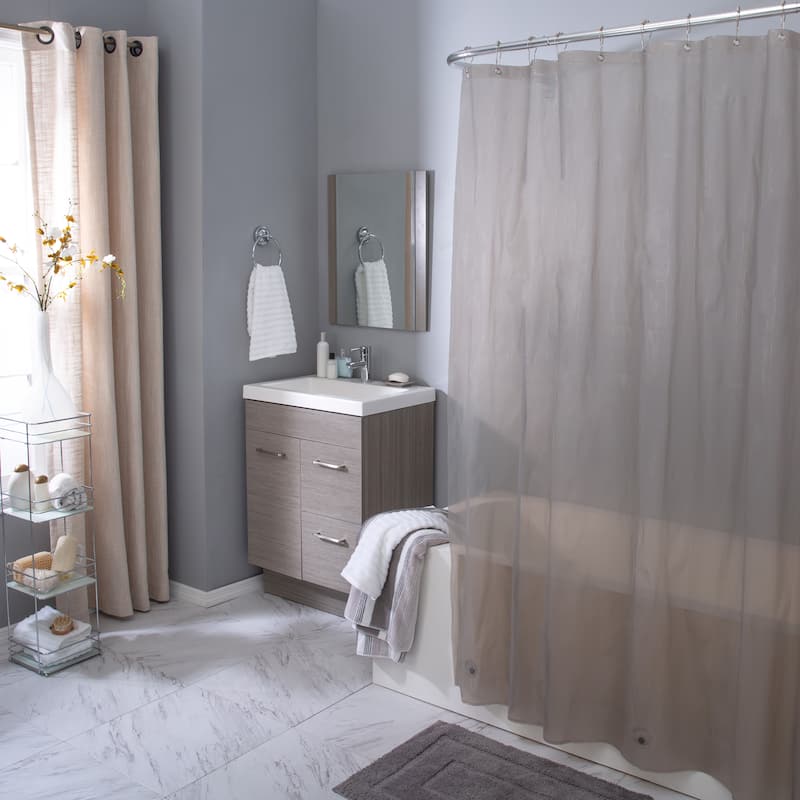 Elle Décor Pinstripe PEVA Shower Curtain Liner in Aqua