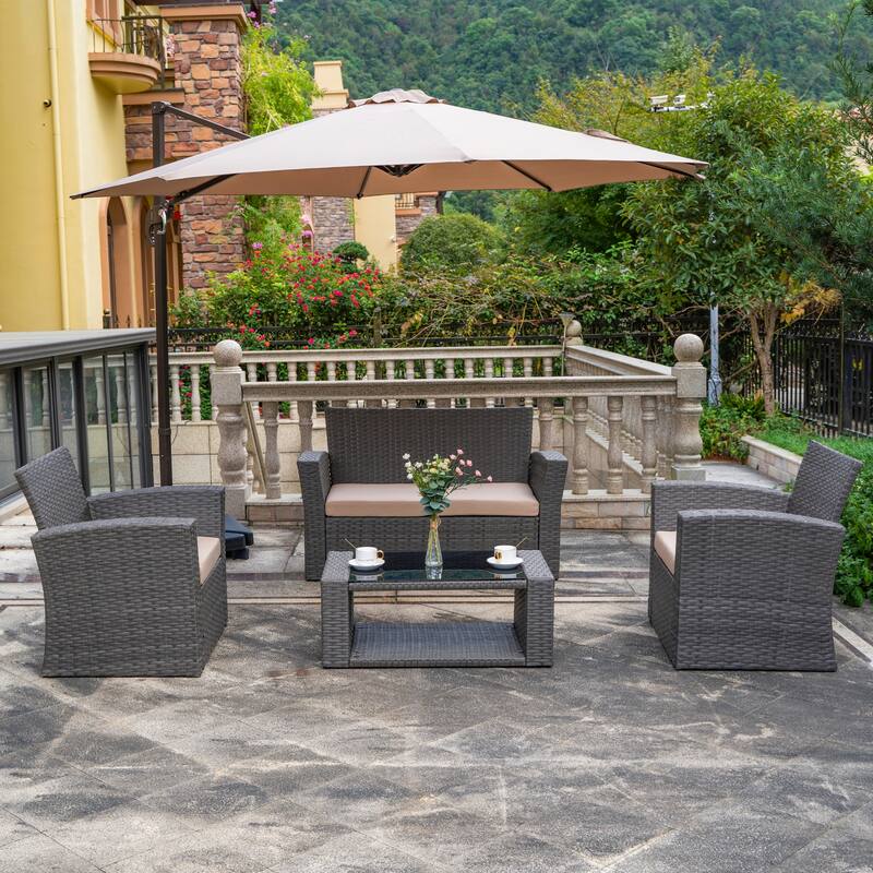 Grandview Outdoor 4-piece Grey Wicker Conversation Set - Beige