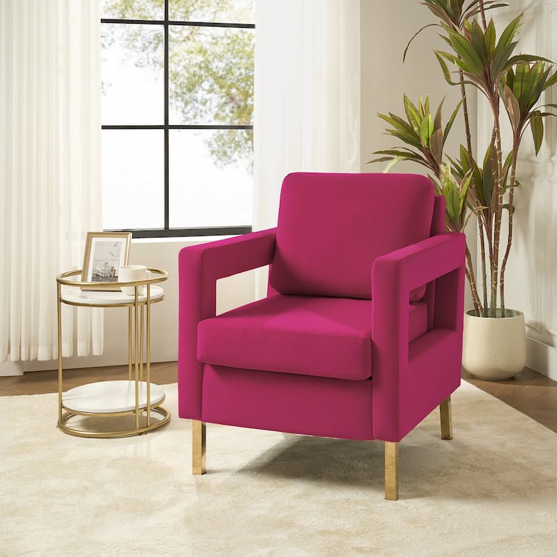 Valentina Comfy Accent Armchair with Golden Metal Legs and Removable Cushions by HULALA HOME - FUSHIA