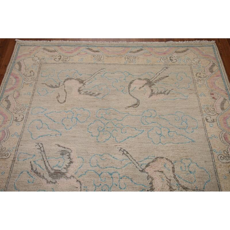 Handmade Vegetable Dye Oushak Turkish Area Rug Oriental Wool Carpet - 5'4"x 7'1"