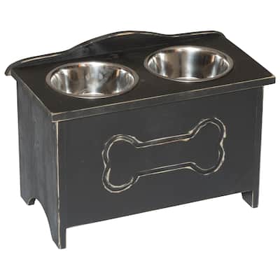Amish Made Pine Dog Feeder with Storage Chest