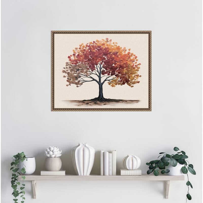 Autumn Tree Neutral Linen by The Creative Bunch Studio Framed Canvas Wall Art Print