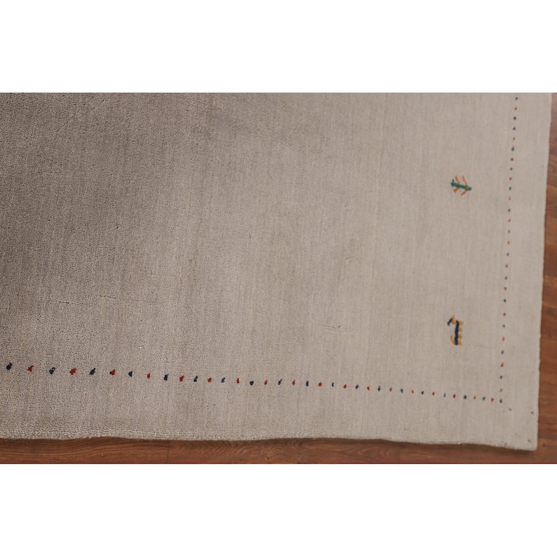 Beige Tribal Gabbeh Area Rug Handmade Oriental Wool Carpet - 4'0"x 5'10"