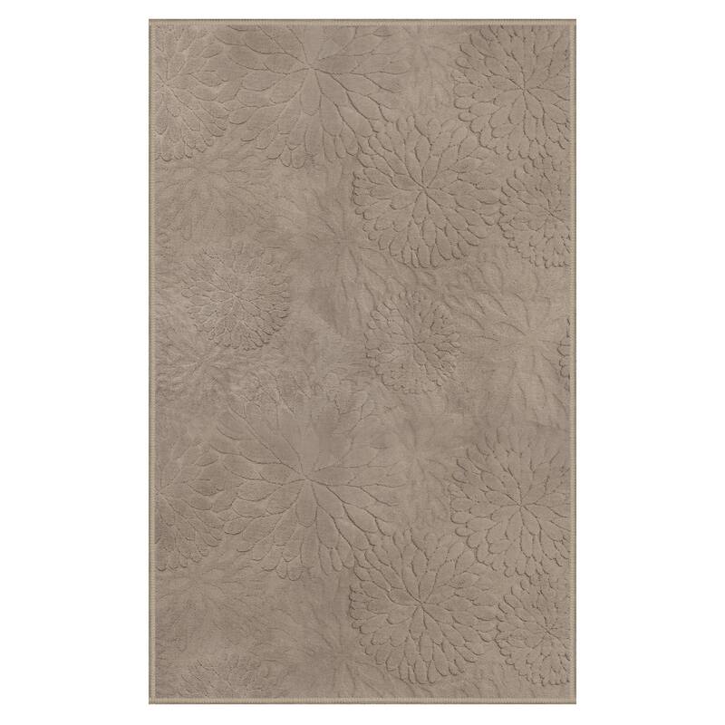 Mcow 3D Floral High-Low Textured Plush Washable Non-Slip Area Rug