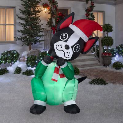 Gemmy Animated Christmas Airblown Inflatable Begging Dog Boston Terrier, 6 ft Tall, Multicolored