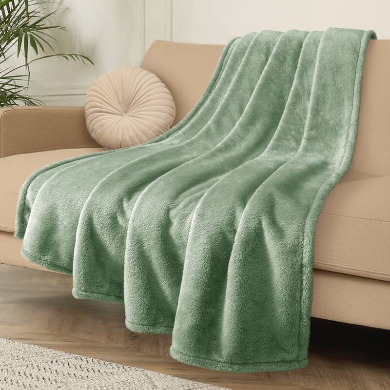 Luxury Double-Sided Plush Fleece Blanket - Ultra-Soft, Reversible, All-Season Comfort Throw - Sage - 108 x 90 in
