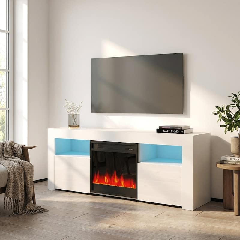 Meble Furniture Milano 145EF 58" E-Fireplace TV Stand - Entertainment Console with Realistic Flame Effects for up