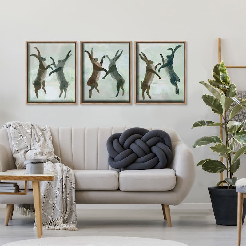 Stupell Battling Hares in Neutral Tones Framed Floater Canvas Wall Art Design By Kay Widdowson (Set of 3)
