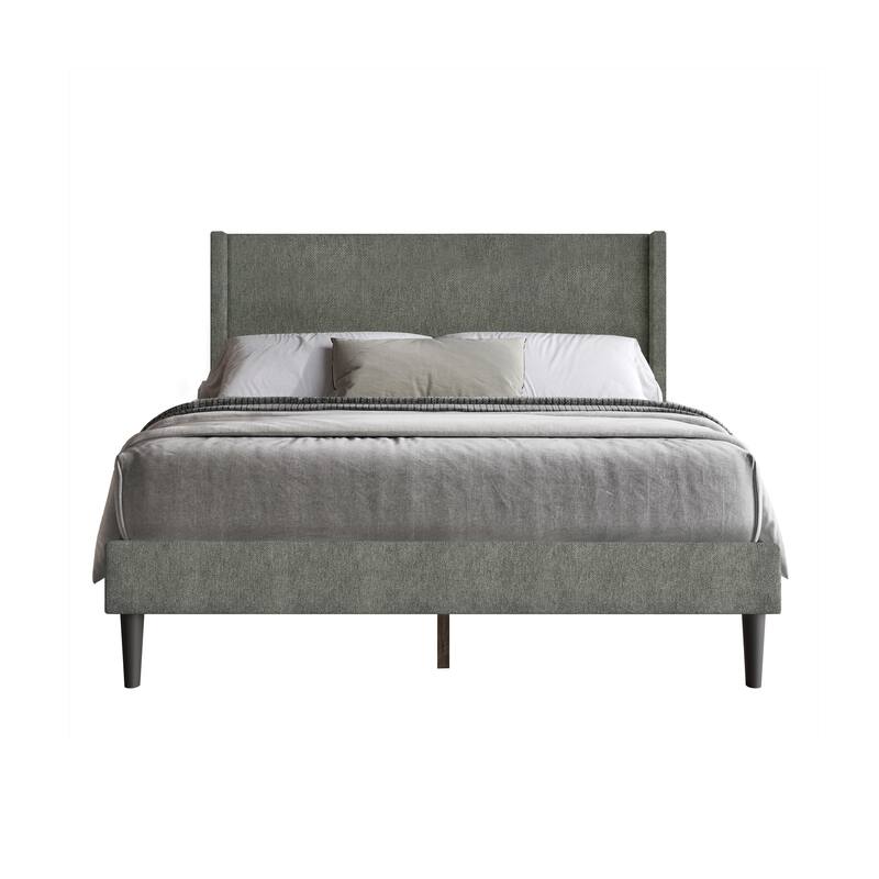 Clayfell Bangor Upholstered Wingback Platform Bed, Linen, No Box Spring Required