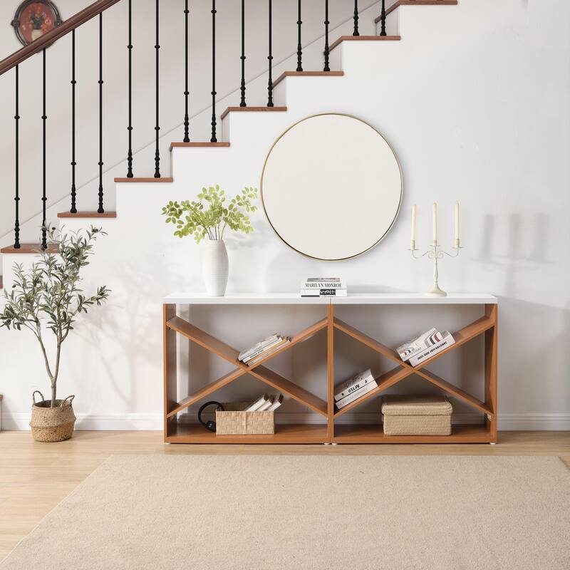 console table with open X Shape shelf