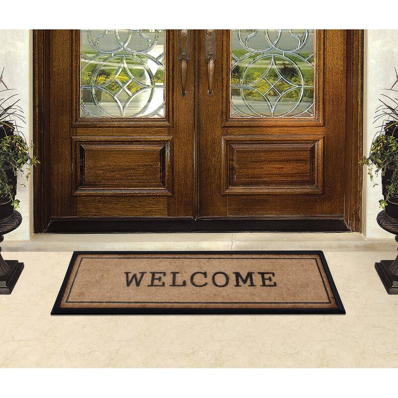 A1HC First Impression Welcome Hand-Crafted Rubber Coir Double Door Mat, 18"X48"