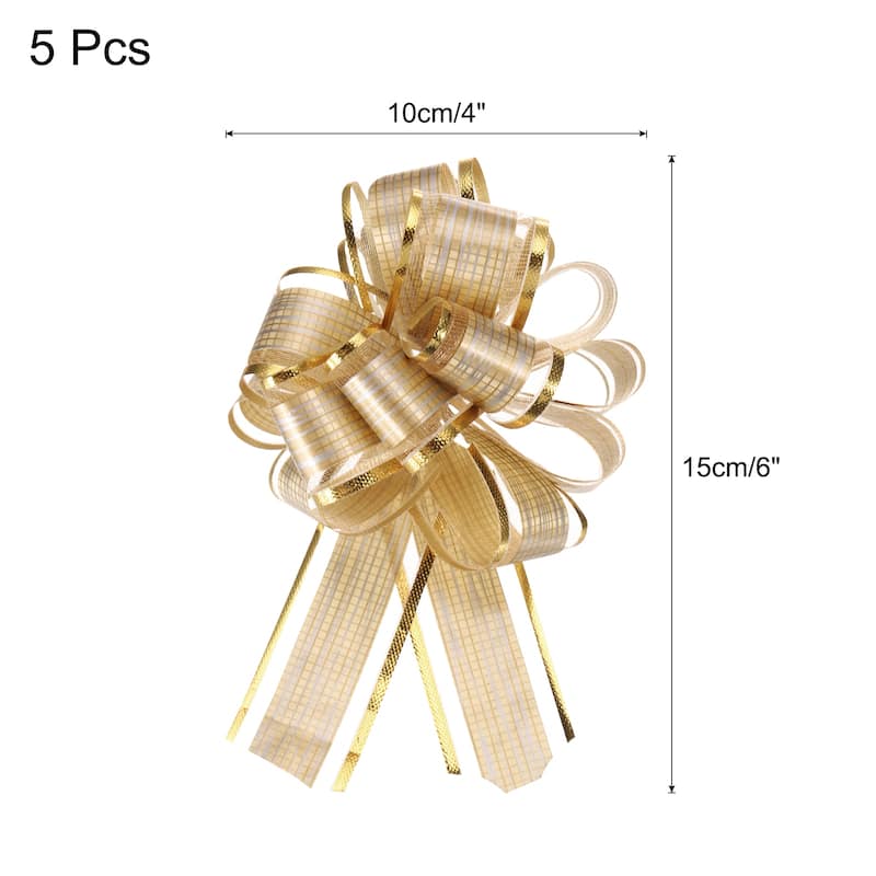 5pcs 7 Inch Large Pull Bow Gift Wrapping Bows Ribbon Organza Bows - Gold - 6 Inch