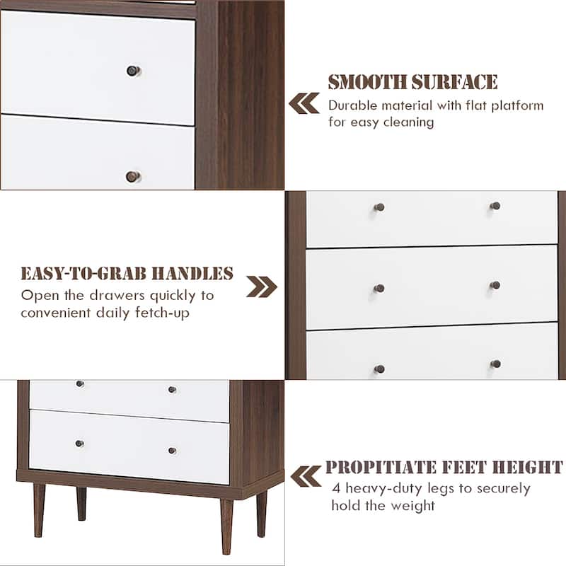 Costway 5 Drawer Dresser Wood Chest of Drawers Storage Freestanding
