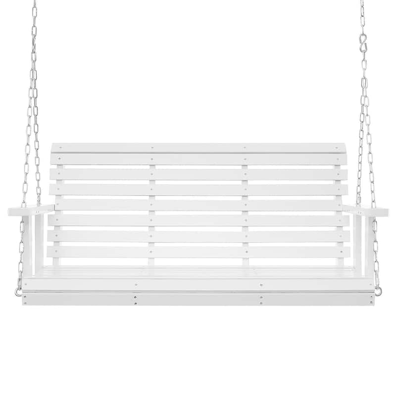 White Cedar Wood Porch Swing with Steel Chains and Weatherproof Coat - 54” L x 28” W x 23.6” H