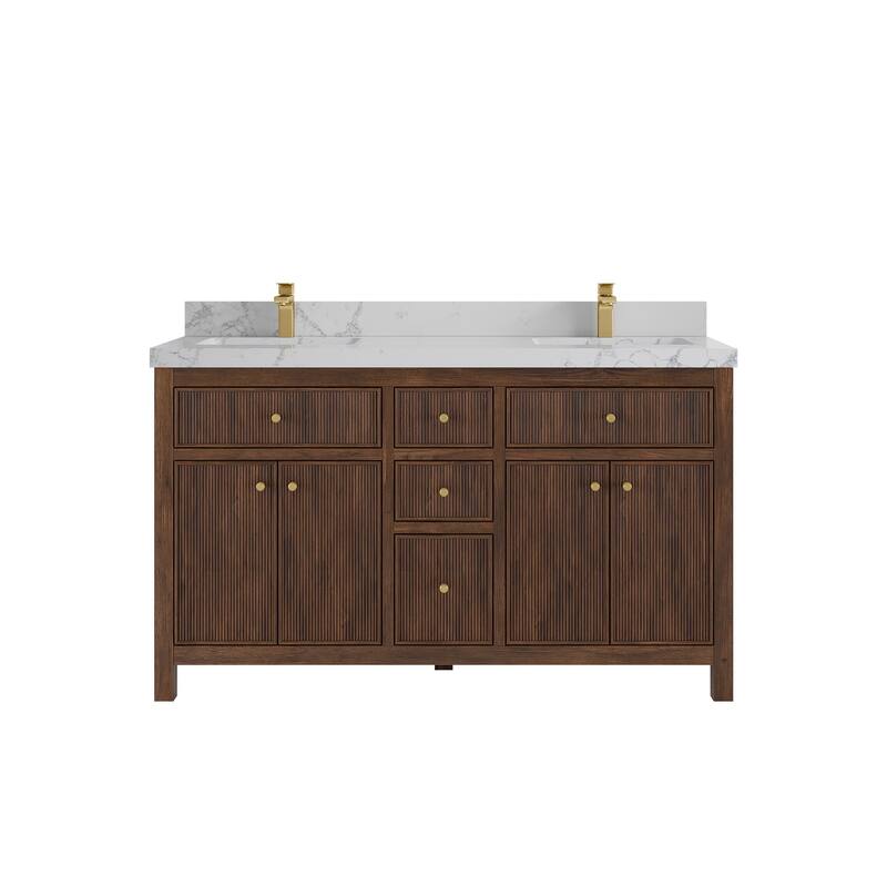 Willow Collections 60 in. W x 22 in. D Sonoma Teak Double Sink Bathroom Vanity with Countertop