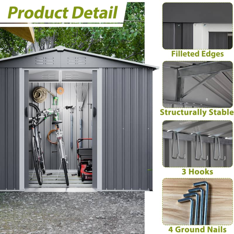 GDFStudio - Evelyn Spacious Outdoor Waterproof Tool Storage Shed with Durable Metal Frame