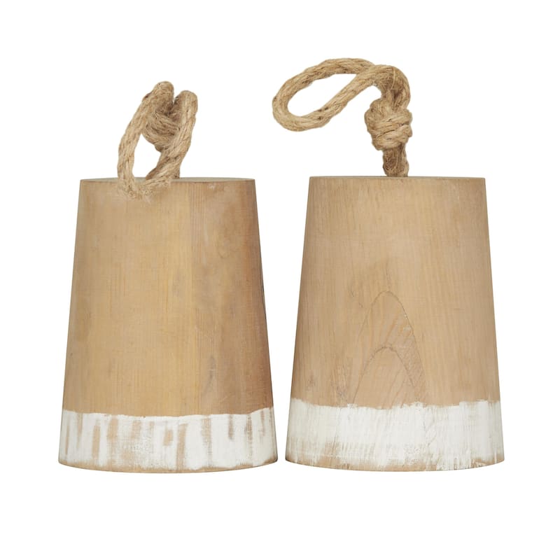 Wood Buoy Door Stopper Decorative Sculpture with Rope Accents - Set of 2 Brown - Roche River Decor