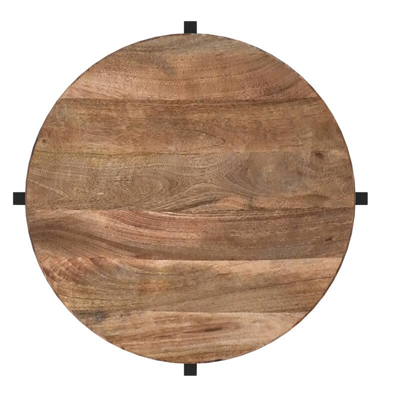 X Base Handmade Round End Table - 24" - Natural Brown and Black