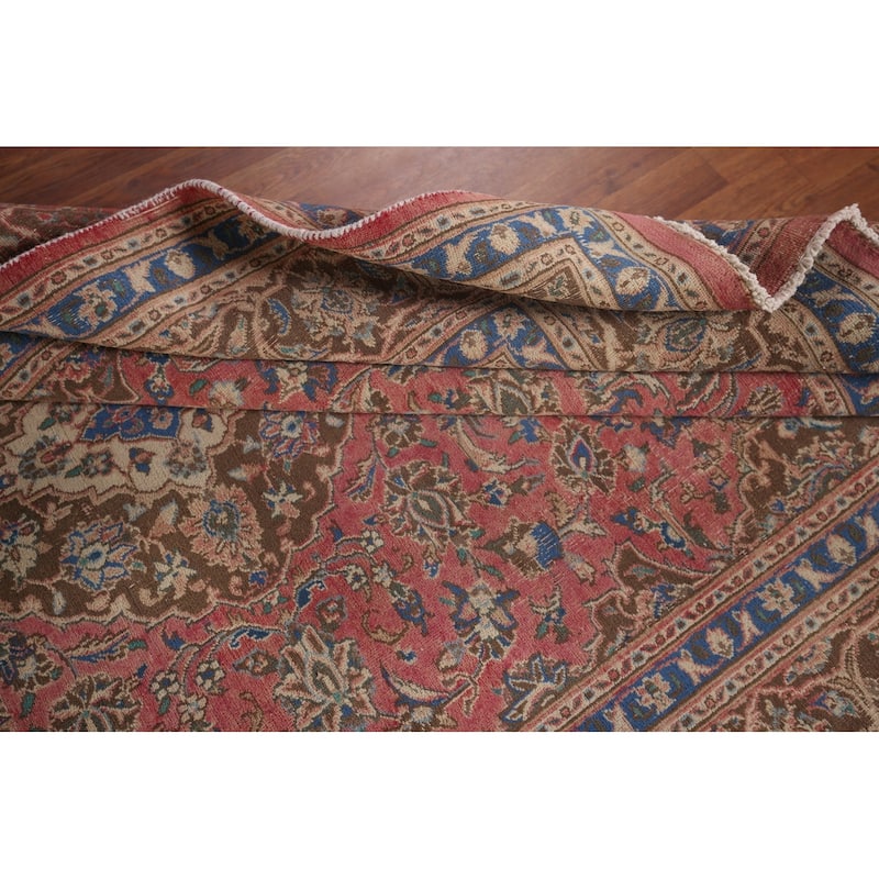 Distressed Pink Mashad Persian Vintage Rug Handmade Wool Carpet - 6'5"x 9'5"