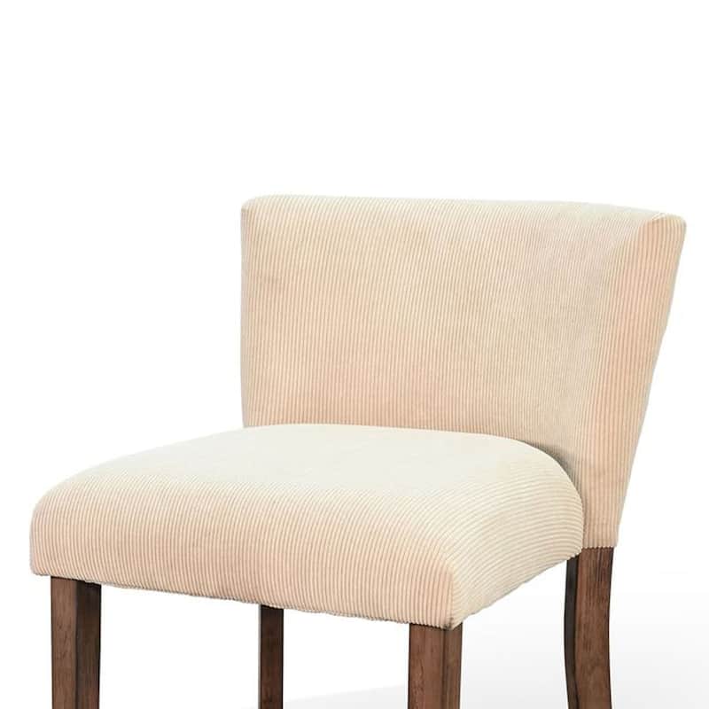 Giby Counter Stool Chair Set of 2, Beige, Dark Brown Solid Mahogany