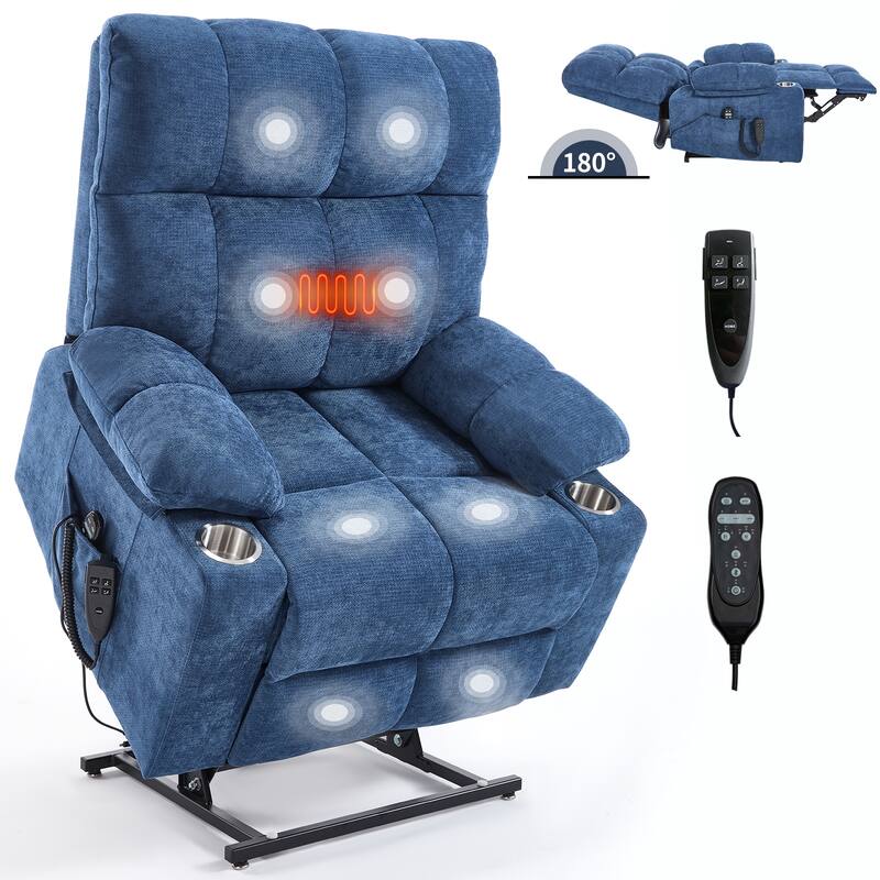 Dual Motor Infinite Position Power Lift Recliner Chair Heavy Duty Motion Mechanism with Massage and Heating, Dual Cup Holders